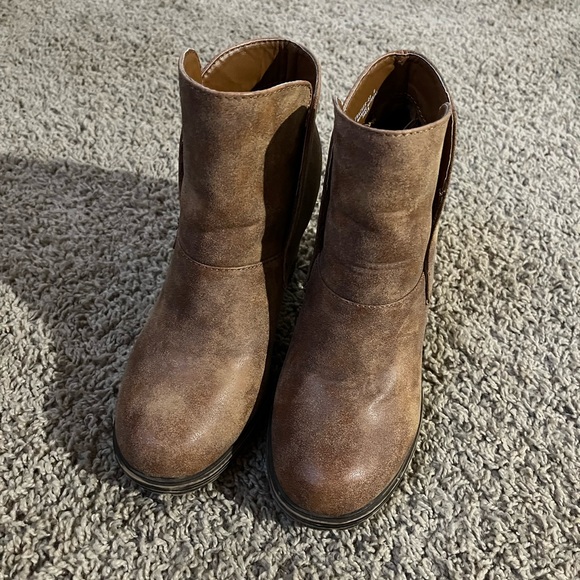 Bamboo Tracker 3 Ankle Boots Booties tan Chunky heel faux leather comfy size 8 - Picture 4 of 14